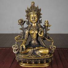 China Tibet Buddhism old bronze Gilt Green Tara Tibetan Buddha Guanyin Statue 2024 - buy cheap