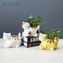 European Cartoon Ceramic Cute Cat Artwork Flower Pot Desktop Succulents Plant Pot Home Decorat Ornaments 2024 - buy cheap