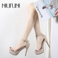 NIUFUNI Suede Fashion Wedding Shoes Stiletto Platform Women Sandals Buckle High Heels Party Shoes For Women Summer Footwear 2024 - buy cheap