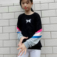 Girls long-sleeved T-Shirts sequins stitching tops Cotton Autumn Spring Children's Large Kids Sequined Top Girls Clothing 4-12 2024 - buy cheap