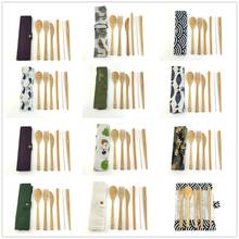 6 unidades/pacote conjunto de talheres de madeira japonês bambu talheres palha conjunto com saco de pano cozinha cozinhar ferramentas 2024 - compre barato