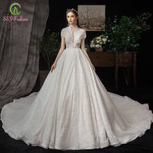 Ssyfashion vestido de casamento, nova moda de luxo, noiva, romântica, princesa, contas, corte de treino, longo, vestido de noiva 2024 - compre barato