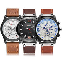 Relógios masculinos de quartzo, relógios de pulso esportivos para homens, pulseira de couro marrom e preto, à prova d'água 2024 - compre barato