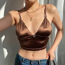 Brown Vintage Y2K Cami Top Women 90s Aesthetic Cute Kawaii Clothes Sleeveless V Neck Sexy Satin Tank Tops Summer 2021 2024 - buy cheap