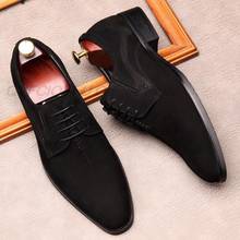 Zapatos Oxford de ante a la moda para hombre, calzado Formal de piel auténtica con cordones, para negocios, boda y fiesta, diseño italiano, color negro 2024 - compra barato