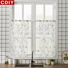 Cortinas limpas bordadas cdiy para cozinha, cortinas para meia janela, floral, cozinha, sala de estar, tratamentos de janela 2024 - compre barato