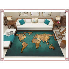 Alfombra de terciopelo con mapa del mundo para el hogar, tapete retro de color dorado y verde, para sala de estar, dormitorio, pasillo 2024 - compra barato