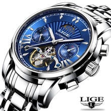 LIGE Mens Watches Top Brand Luxury Automatic Mechanical Moon Phase Watch Men Stainless Steel Waterproof Week Display Wrist Watch 2024 - buy cheap