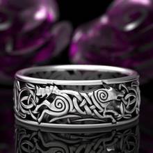 Foydjew New Celtic Werewolves Rings Norway Nordic Viking Wolf Knot Winding Plated Thai Silver Black Stainless Steel Ring 2024 - buy cheap
