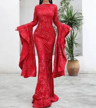 Vestido muçulmano vermelho de sereia, mangas compridas, vestido formal, para baile de formatura, sem costas, árabe saudita, 2020 2024 - compre barato