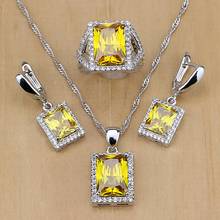 Square 925 Sterling Silver Jewelry Light Yellow Cubic Zirconia Jewelry Sets For Women Party Earrings/Pendant/Necklace/Rings 2024 - buy cheap