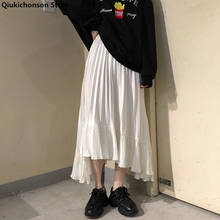 White Black Pleated Skirt Women Midi Long Skirts 2021 Goth Spring High Waisted Asymmetrical High Low Ruched Ruffle Skirts rok 2024 - buy cheap