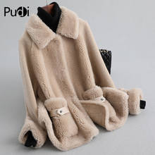 Casaco de pele de lã genuína pudi a19042, jaqueta feminina, quente para inverno, casaco de pele verdadeira, sobretudo 2024 - compre barato