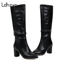 Ldhzxc plus tamanho 34-43 novas botas femininas grossas saltos altos simples grossos saltos altos outono botas de inverno joelho altas botas 2024 - compre barato