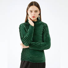TIANPEI Pleated Blouse Designer Aesthetic Clothes Loose Women 2021 Autumn Long Sleeve T-shirt Turtleneck Designer Tops 2024 - buy cheap