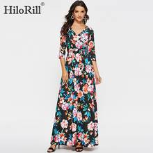 Женское платье с цветочным принтом HiloRill, повседневное винтажное платье макси с v-образным вырезом и коротким рукавом, модель 2020 2024 - купить недорого