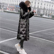 Glossy down padded jacket women's mid-length 2021 winter big fur collar Korean thick padded jacket tide 2024 - buy cheap