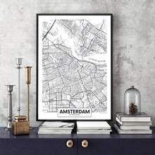 Картина на холсте с изображением известного города, Нидерланды, Амстердам, настенные художественные картины, черные и белые плакаты, принты для гостиной, домашний декор 2024 - купить недорого