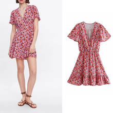 Za-Vestido corto de verano con estampado Floral para Mujer, minivestido elegante con escote en V, manga corta, 2019 2024 - compra barato