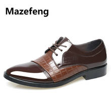 Zapatos de vestir Mazefeng 2019 a la moda para hombre, zapatos de vestir de cuero con cordones en punta, zapatos Oxford de oficina para hombre, zapatos formales negros sólidos para boda 2024 - compra barato