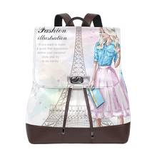 ALAZA Teenager Backpack girls Eiffel tower Printing Fashion waterproof Backpack Women Soft PU Leather School Travel Shoulder Bag 2024 - buy cheap