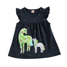 Vestido lindo para meninas 0-3 anos com babados, estampa de desenho animado e babados, linha a, comprimento do joelho 2024 - compre barato