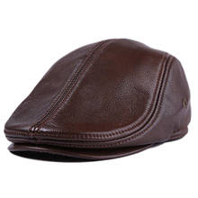 Boné masculino de couro genuíno, chapéu de baseball quente de couro boina/beret 2024 - compre barato