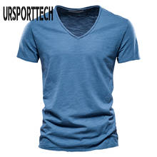 Summer T shirt Men Big Size Short Sleeve V-neck T shirt Men Solid Loose Casual T-shirts For Men Slub Cotton Streetwear Tops Tees 2024 - купить недорого