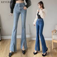 2021 Fashion Boyfriend Women Denim Jeans High-waist Flare Jeans for Women Side Split Jeans Vintage Female Long Denim Pant Capris 2024 - buy cheap
