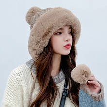 New Fashion Women Winter Warm Ski Big Fur Pom Poms Warm Knit Hat Set Winter Women Wool Beanie Hat Thick Skullies Female Hat Caps 2024 - buy cheap