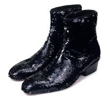Zapatos ostentosos de invierno para hombre, botas puntiagudas de cuero genuino, botines cortos 2024 - compra barato