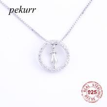 Pekurr 925 Sterling Silver Simple CZ Round Circle Hoop Necklaces For Women Pendants Small Clock Chain Fine Jewelry Box Chains 2024 - buy cheap