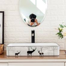 Nordic Ceramic Washbasin Simple Forest Deer Art Ceramic Rectangular Household Countertop Wash Basin Bathroom Sink Shampoo Basin 2024 - buy cheap