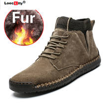 Fashion Ankle Men Shoes Brown Leather Casual Winter Shoes Boots with Fur Warm Plus Size Men Shoes High Top Male Footwear 2019 2024 - buy cheap