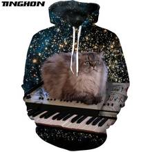 XS-7XL moda verão das mulheres dos homens camiseta gato animal ama piano 3d impressão harajuku casual com capuz jaqueta moletons 2024 - compre barato