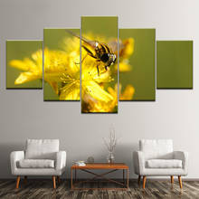 Canvas Paintings Wall Art Pictures Home Decor Print On Canvas Bee On Yellow Flower 5 Pieces Modular Giclee Artwork Frame 2024 - buy cheap