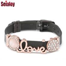 Seialoy pulseira feminina de malha de aço inoxidável, redonda, dourada, com contas, amor, preta, fashion, para relógio, pulseira 2024 - compre barato