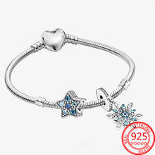 Pulseira pingente de gelo, prata esterlina 925, azul, estrelas cz, joia de prata 2024 - compre barato