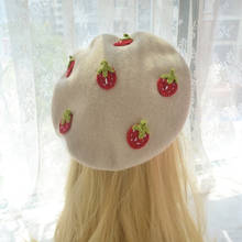 DIY handmade women's beret hat small fresh strawberry painter hat girl autumn and winter cute all-match biscuits hat beanie hat 2024 - compre barato