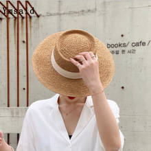 2020 novo chapéu de praia de palha feito à mão para mulheres verão férias panamá cap moda topo plano amplo lado proteção solar chapéus 2024 - compre barato