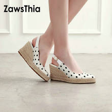 ZawsThia Polka Dot Sweet Female Summer Shoes Woman Platform Hemp Pumps Wedge Espadrilles Women Slingback Sandals Big size 44 43 2024 - buy cheap