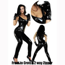 Wetlook Vinyl Leather Sleeveless Jumpsuit Elastic Black PU Full Bodysuit Playsuit Sexy Catsuit Nightclub Costume with Gloves 2024 - buy cheap