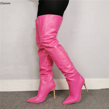 Olomm 2020 Handmade Women Thigh High Boots Sexy Stiletto High Heels Pointed Toe Gorgeous Fuchsia Party Shoes Women US Size 5-15 2024 - buy cheap