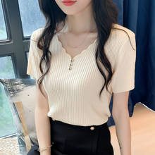 Knitted Pullover Korean V-neck Knitwear Fashion 2021 Women Thin Short Sleeve Sweater Cool Summer Ropa Mujer Soft Jumper Tops 2024 - buy cheap