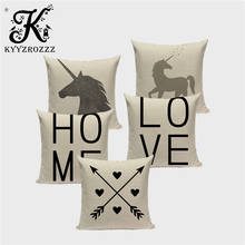 Black and White Minimalist Style Cushion Set Cartoon Unicorn Dachshund Dog Text Decorative Sofa 45x45CM Throw Pillowcase 2024 - buy cheap