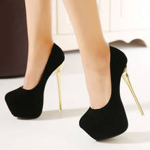 Women's shoes Flock Round Toe 16CM high heel super Thin Heels Shallow waterproof 2024 - buy cheap