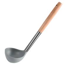 Термостойкая ложка для супа, антипригарная ложка с деревянной ручкой, Круглые ложки для смешивания 2024 - купить недорого