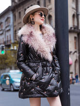 Женская куртка из натуральной кожи, зимняя куртка с воротником из овечьей шерсти, пуховик из натуральной овечьей кожи, chaqueta mujer MY 2024 - купить недорого