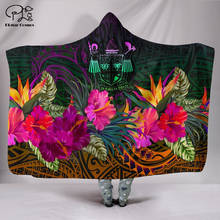 Manta con capucha de Estilo Hawaiano para hombres y mujeres, manta con estampado completo 3D de hibisco polinesiano, usable, de verano 2024 - compra barato