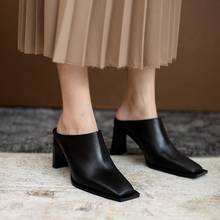 Sapato salto alto feminino couro bovino legítimo, calçado de festa preto pontudo 2024 - compre barato